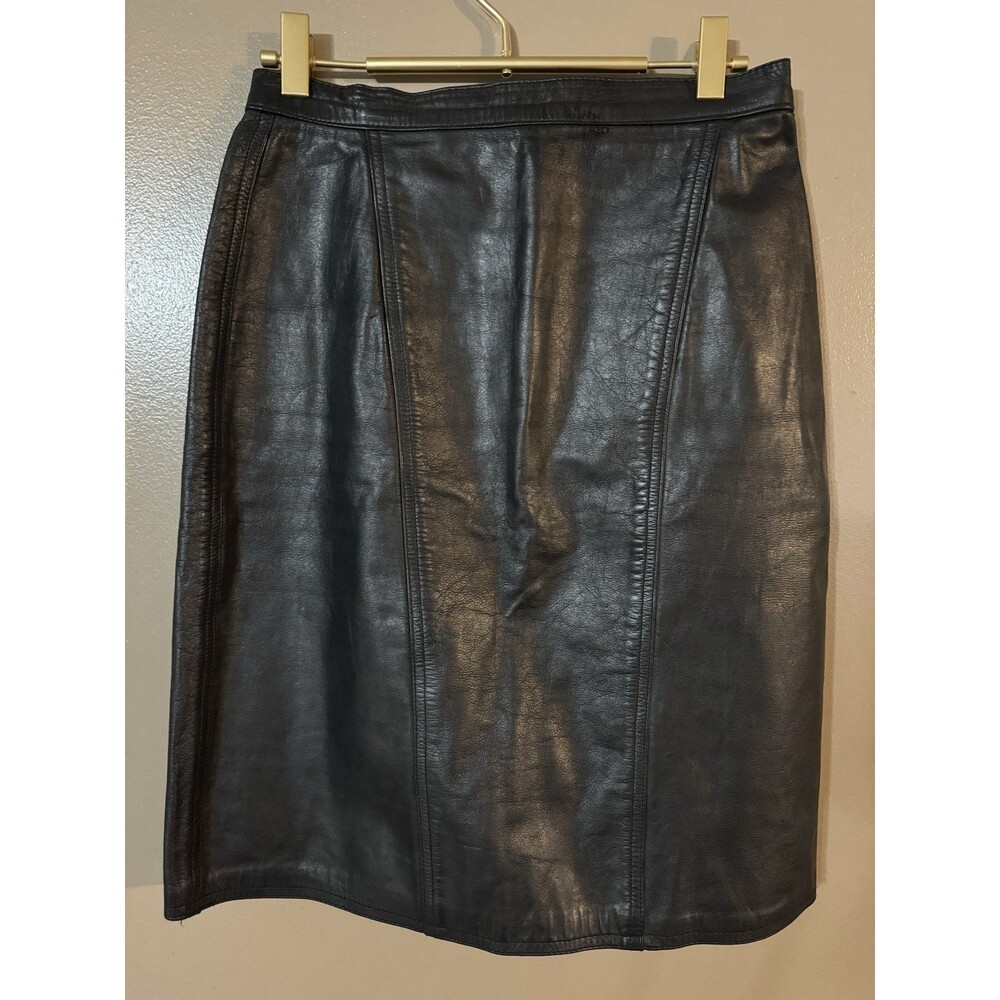 Vintage Winlit Genuine Black Leather Women’s Skirt Size 9/10 Nylon Lining